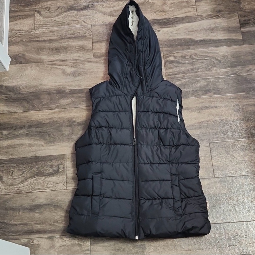 Hollister Faux Fur Trim Hooded Y2K Vest - M